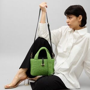FRP Small Maddalena Apple green Rafia bag with crossbody strap